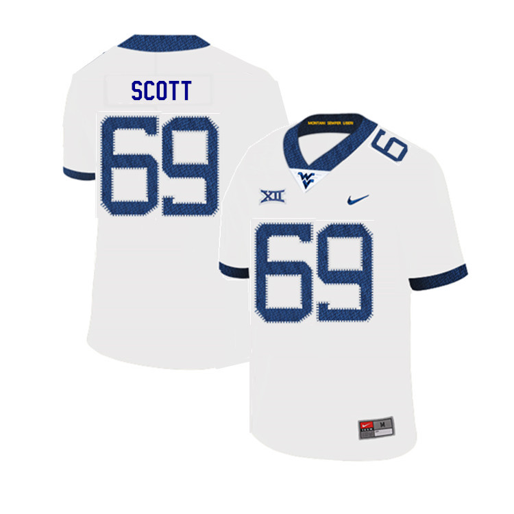 2019 Men #69 Blaine Scott West Virginia Mountaineers College Football Jerseys Sale-White - Click Image to Close